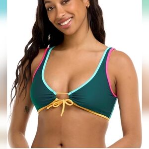 NWT Body Glove Lolah Bikini Top Tie Front Or Back Kingfisher Colorblock XL